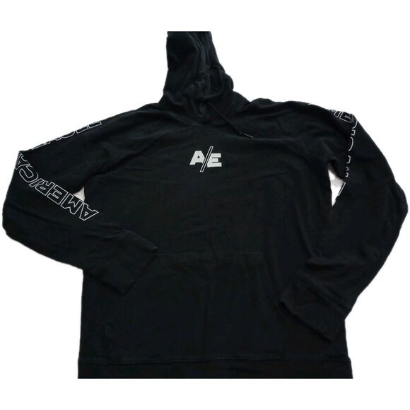 American Eagle Outfitters Other - American Eagle MENS BLACK HOODIE LONG SLEEVE SWEATSHIRT SZ MEDIUM GRAPHIC SLEVE